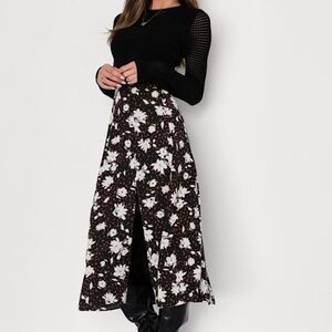 Lulus Always Praiseworthy Black Floral Print Midi Skirt - Size L